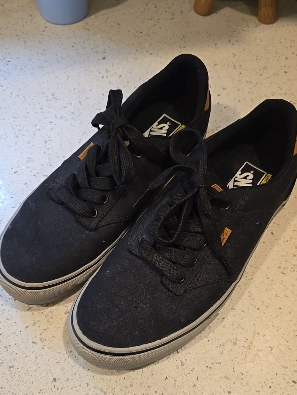 Vans Black Low-Top Canvas Sneakers with Tan Heel Tab
